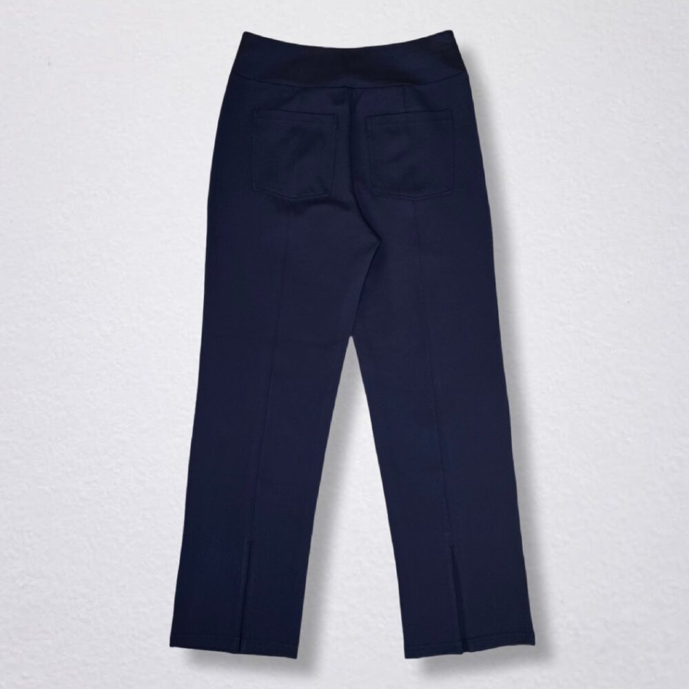 HALARA Navy Straight Leg Pintuck Work Pants w/ Slit Embellishment - Picture 3 of 7